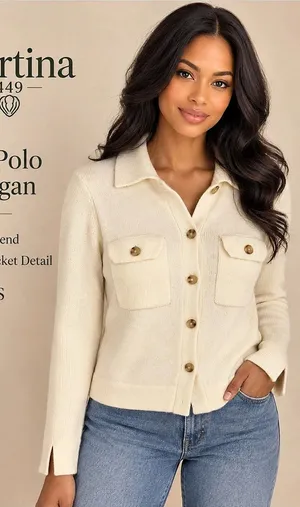 Spartina 449 Knit Polo Cardigan Seawool Cashmere Blend Cream Size S thumbnail 1