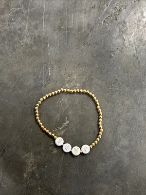 Jacksonville jaguars Gold Bead Bracelet with White Letter Beads - JAGS thumbnail 2