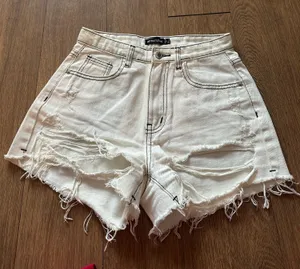 Pretty Little Thing Jean Shorts White thumbnail 1