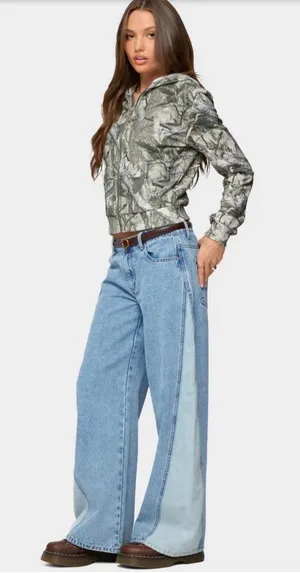 EDIKTED Genna Contrast Panel Low Rise Jeans thumbnail 1