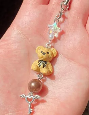 Handmade Kawaii retro y2k style teddy bear phone strap/accessory/keychain/bag charm/display🩵 thumbnail 3