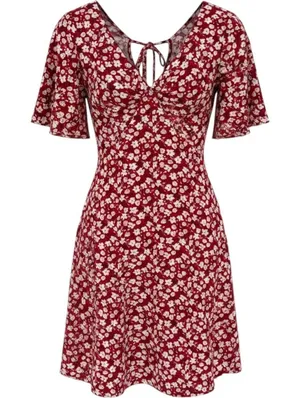 Beachsissi Floral Mini Dress Womens Small Red Cottagecore Boho Romantic Feminine thumbnail 1