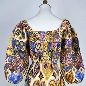 NWOT Farm Rio Hearts Ikat Cream Long-Sleeve Mini Dress Size M thumbnail 6
