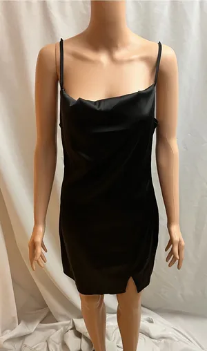 LYANER Black Satin Cowl Neck Slip Mini Dress Women’s Size M Adjustable Straps thumbnail 1