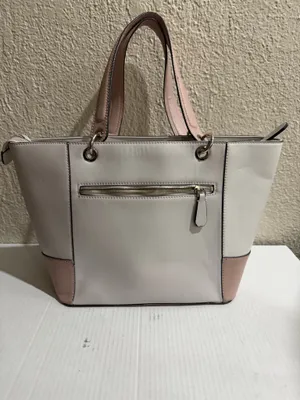 Guess Blush & Cream Colorblock Tote Bag Gold Logo Charm Pom Pom Large thumbnail 17