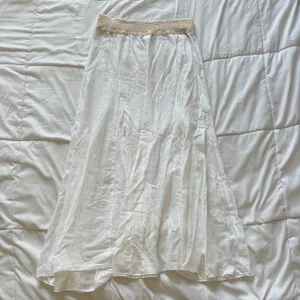 Venus White 100% Cotton Maxi Skirt Crochet Waist Boho Medium Quiet Luxury Beachy thumbnail 6