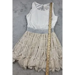 Anthropologie Pins & Needles Party Dress Women Medium Cream Sparkle Lace Boho thumbnail 9