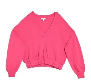 NWT V Neck Sweater in Pink Magenta thumbnail 1