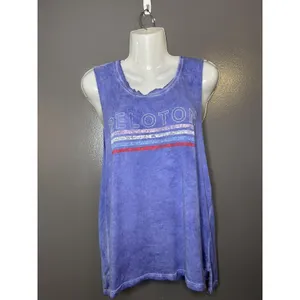Peloton Tank Top Womens Medium Blue Scoop Neck Striped Logo Relaxed Fit Athletic thumbnail 2