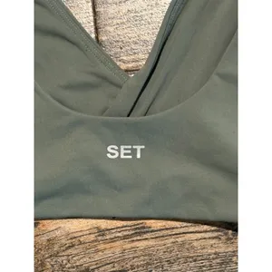 SET Active AirLuxe‎ Wrap Front Sports Bra Sage Green Olive Size Medium Yoga thumbnail 3