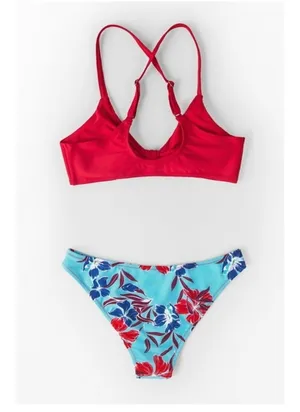 Cupshe Red and Floral Print Low-Waisted Bikini Set thumbnail 4