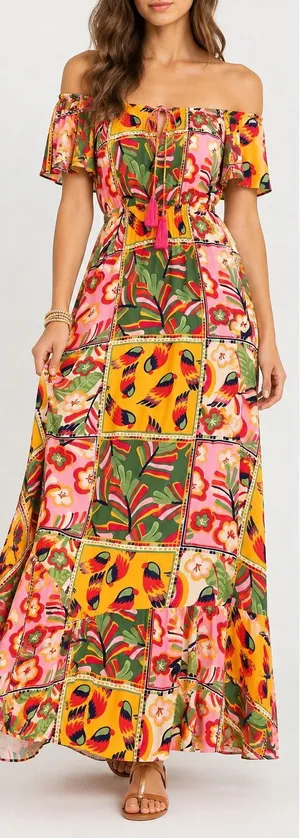 Label of Love Calista Off Shoulder Maxi Dress M NWT Tropical Boho Resort thumbnail 1