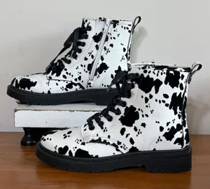Pierre Dumas Amora-1 Cow Print Combat Boots Womens 8 Black White Zip Up Lug Sole thumbnail 1