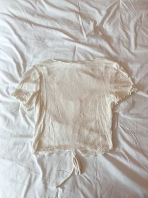 Altar'd State White Ribbed Lettuce Edge Cinch Front Blouse Size Small thumbnail 2