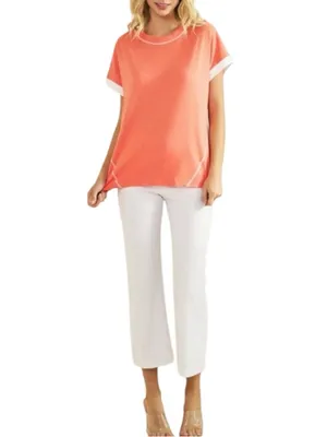 Yelete 100% cotton coral contrast crewneck tee. Size Medium thumbnail 8