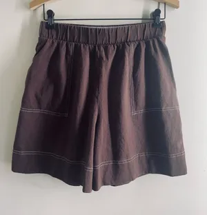 Free People FP Beach Strada Pull On Shorts Brown Cotton Contrast Stitch S thumbnail 1