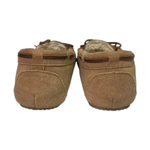 Minnetonka Cally Moccasin Slippers Womens 7M Brown Leather Faux Fur Cozy Cabin thumbnail 5