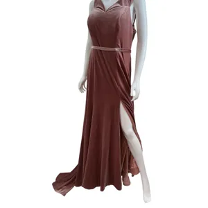 Cocomelody Dusty Rose Velvet Maxi Gown V-Neck‎ High Slit Formal Dress Mauve thumbnail 8