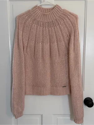Y2K Abercrombie & Fitch Pink Chunky Knit Mock Neck Raglan Sweater XS thumbnail 1