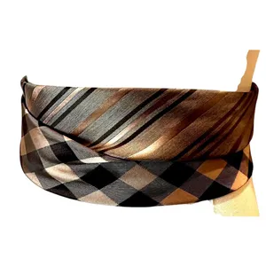 Unique Satin Obi Belt Wide One Size Wrap Brown Preppy Upcyled Artsy Handmade thumbnail 3