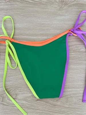 OneOne Small NEW Rita Madeline Bikini Moderate Coverage Neon Purple Green Tie thumbnail 3