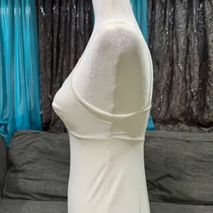 Vintage White Full Slip Lace‎ Trim Adjustable Spaghetti Straps V-Neck Mid-Length thumbnail 7