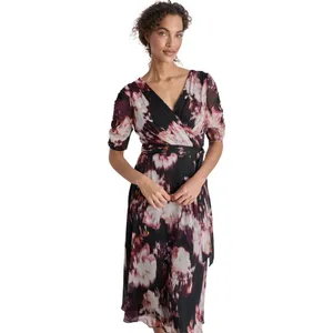 DKNY Womens Printed Surplice-Neck Tie-Waist Dress DD4FI786 Raisin Purple Multi 8 thumbnail 8