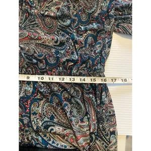 TALBOTS Teal‎ Paisley Stretch Shirred Blouson Midi Dress Size L Large Classic thumbnail 12