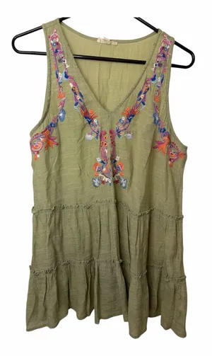 Entro Embroidered Tan Sleeveless V-Neck Tunic Top thumbnail 1