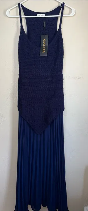 GALITA Navy Textured Knit Pleated Maxi Dress NWT Size Small Formal Wedding Guest thumbnail 1