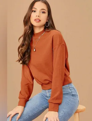 SHEIN Mock Neck Drop Shoulder Pullover Long Sleeve Sweater thumbnail 1
