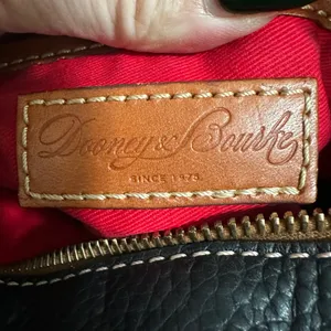 Dooney & Bourke Black Pebbled Leather Tote Bag Cognac Trim Shoulder Bag thumbnail 13