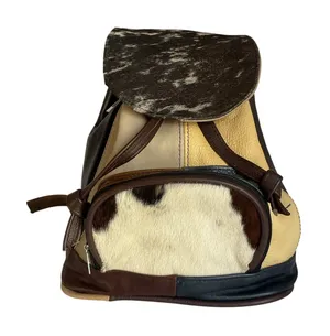Vintage Mexican Leather Cowhide Hair-On Hide Backpack Patchwork Artisan Mini Bag thumbnail 1