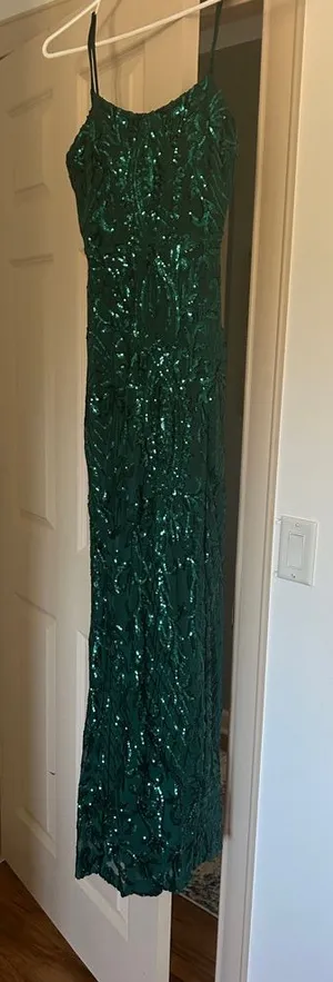 Crystal Doll Teal Spaghetti-Strap Dress with Sequin Trim thumbnail 1