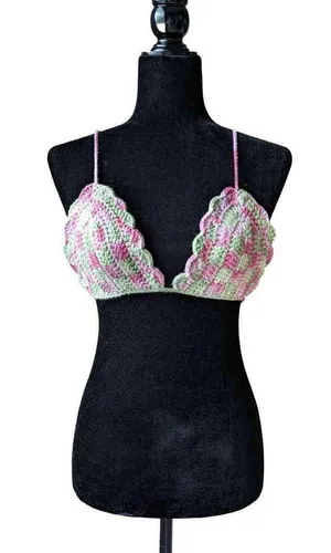 Handmade Checkered bikini Top thumbnail 1