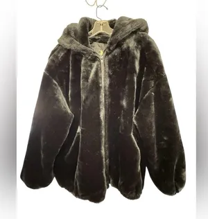 Donna Salyers Fabulous Furs Hooded Jacket Faux Fur Brown Size Large thumbnail 1