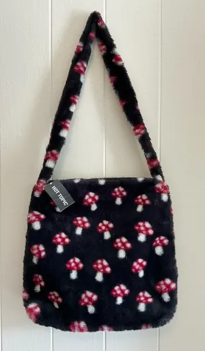 A NWT Sold Out Out Of Stock Fluffy Mushroom Hot Topic Large Tote Crossbody Bag thumbnail 1