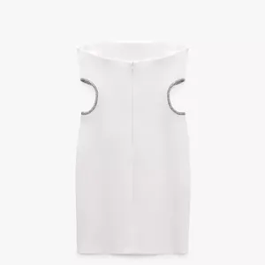 ZARA NEW WHITE STRAPLESS CUT OUT RHINESTONE MINI DRESS Women’s Size Medium thumbnail 6