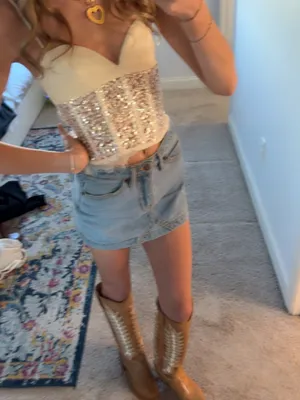 Sequin Corset Crop Top in Cream ZARA thumbnail 2