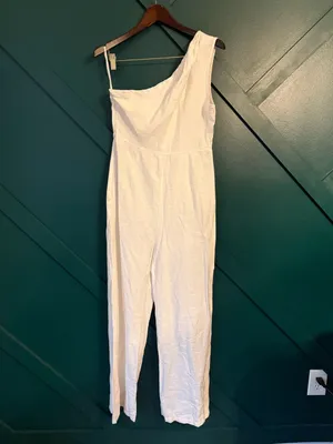 One-Shoulder White Wide-Leg Jumpsuit thumbnail 3