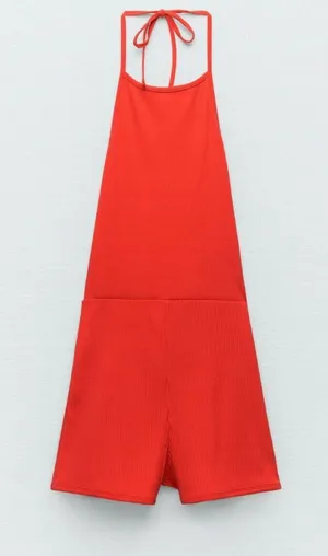 ZARA Red Short Halter Jumpsuit thumbnail 2