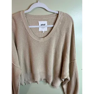 Aerie Ribbed Knit scoop neck Sweater Balloon Sleeve Cropped Relaxed Fit Size M thumbnail 11