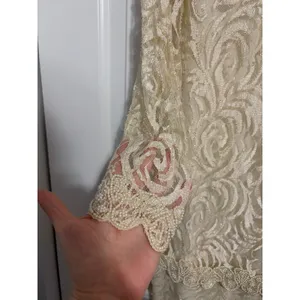 Vintage Maxi‎ Dress Lace Beaded Cream Elegant Evening Gown 80s 90s OS thumbnail 8
