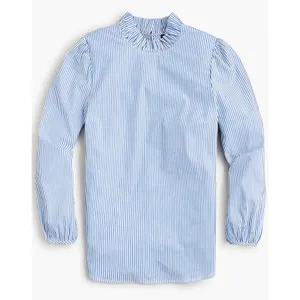 J.Crew Organic Cotton Long Sleeve Ruffleneck Top Stripe Blue Size‎ XS thumbnail 2