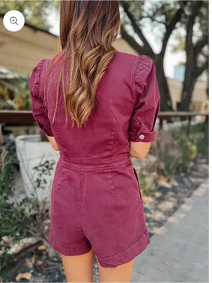 New With Tags Burgundy Day + Moon Stretch Denim Romper Sz M thumbnail 4