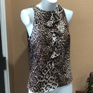 Zara ruffled animal print sleeveless blouse thumbnail 2