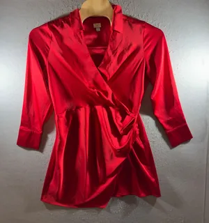 A New Day 1614‎ | Elegant Satin Faux Wrap Mini Cocktail Dress Holiday Party Red Womens XL thumbnail 1