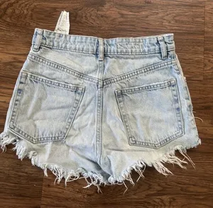 Zara High Waisted Denim Shorts Distressing in a light wash! thumbnail 2