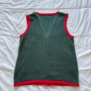 Vintage Laura Scott Christmas Sweater Vest Large Green Red Santa Gingerbread thumbnail 8