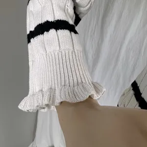 American Living White With‎ Black Stripes Sweater Women's Size Medium Ruffles thumbnail 4